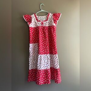 Vintage Red and White Patchwork Midi Dress strawberries 1960’s 1970’s